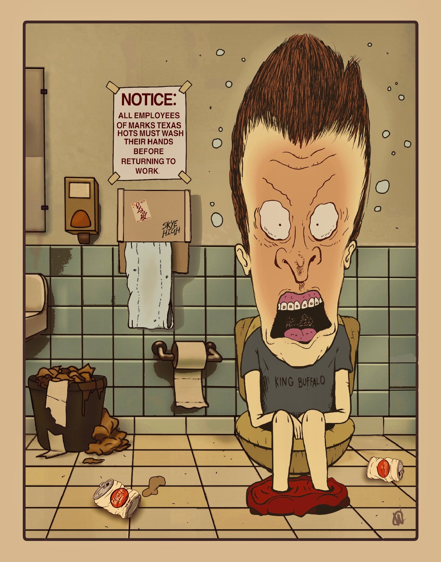 11 x 14 Print of Butthead at Marks Texas Hots